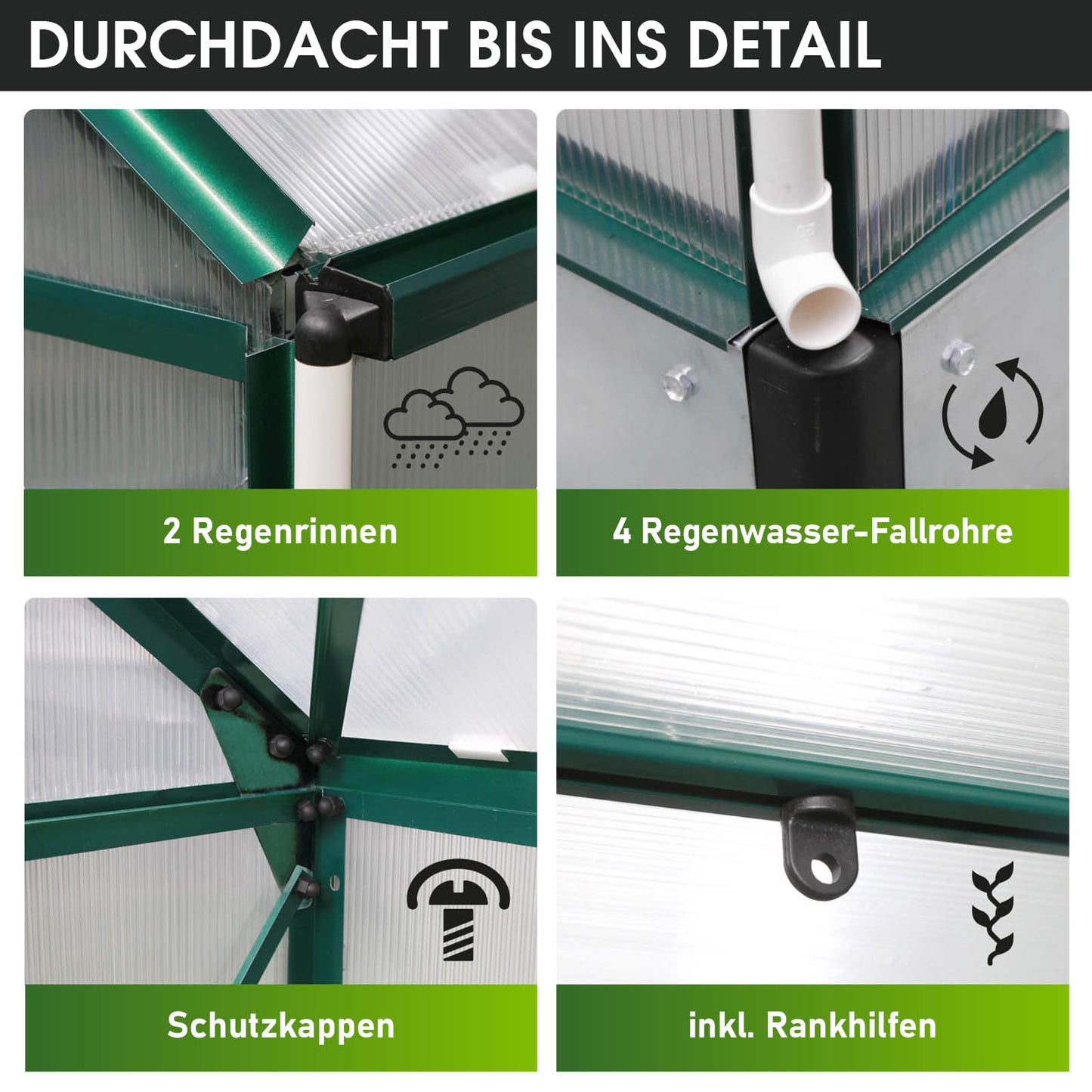 Aluminium Gewächshaus 130x190x195 grün
