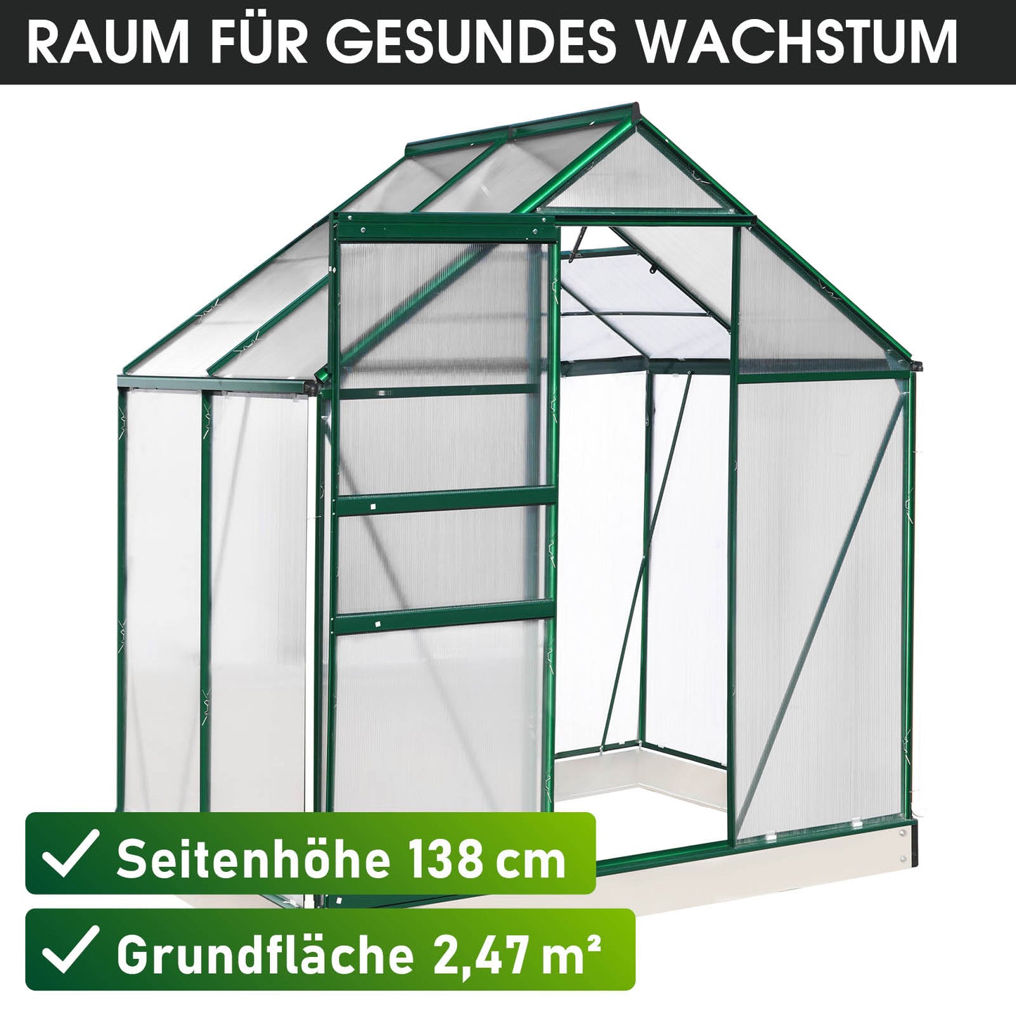 Aluminium Gewächshaus 130x190x195 grün