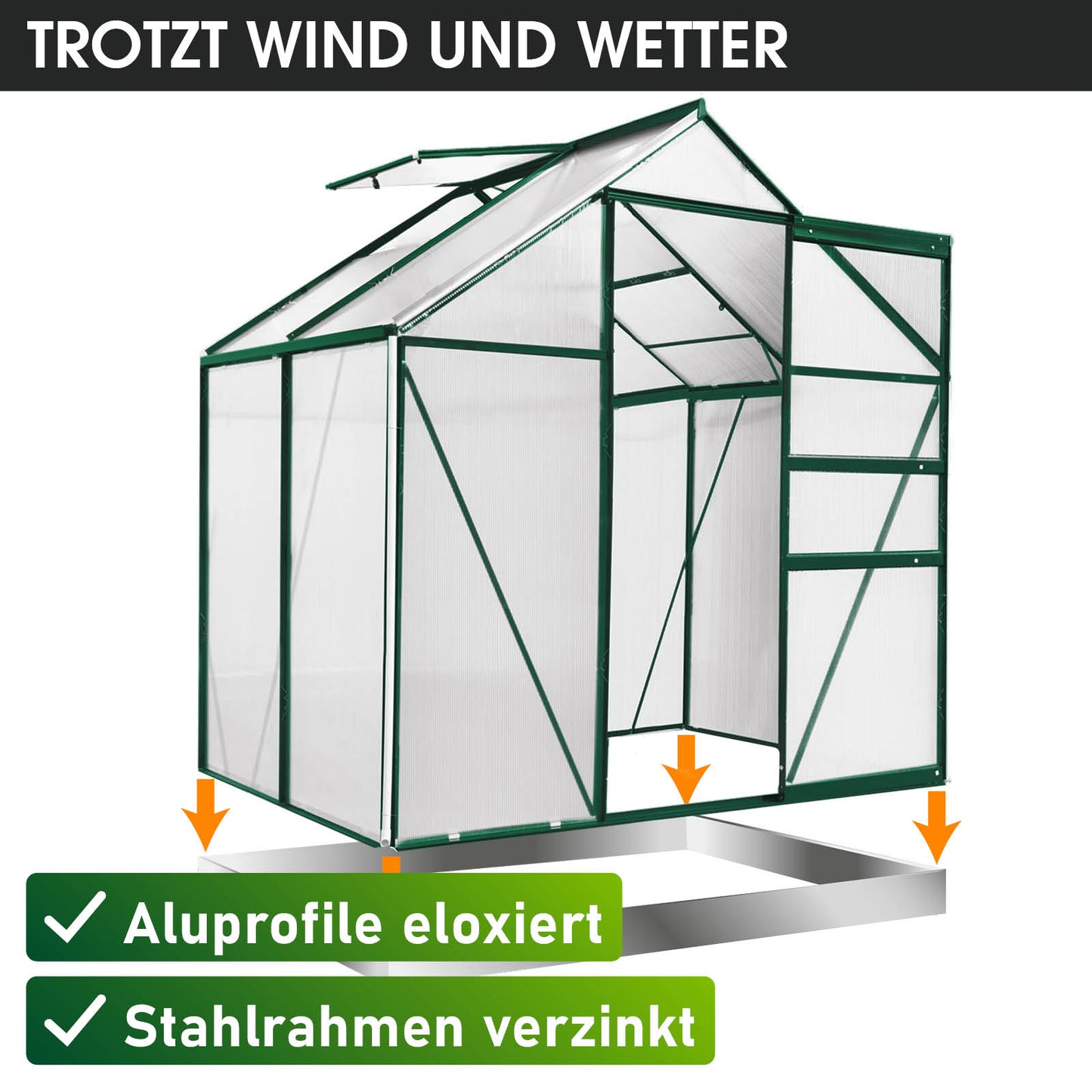 Aluminium Gewächshaus 130x190x195 grün