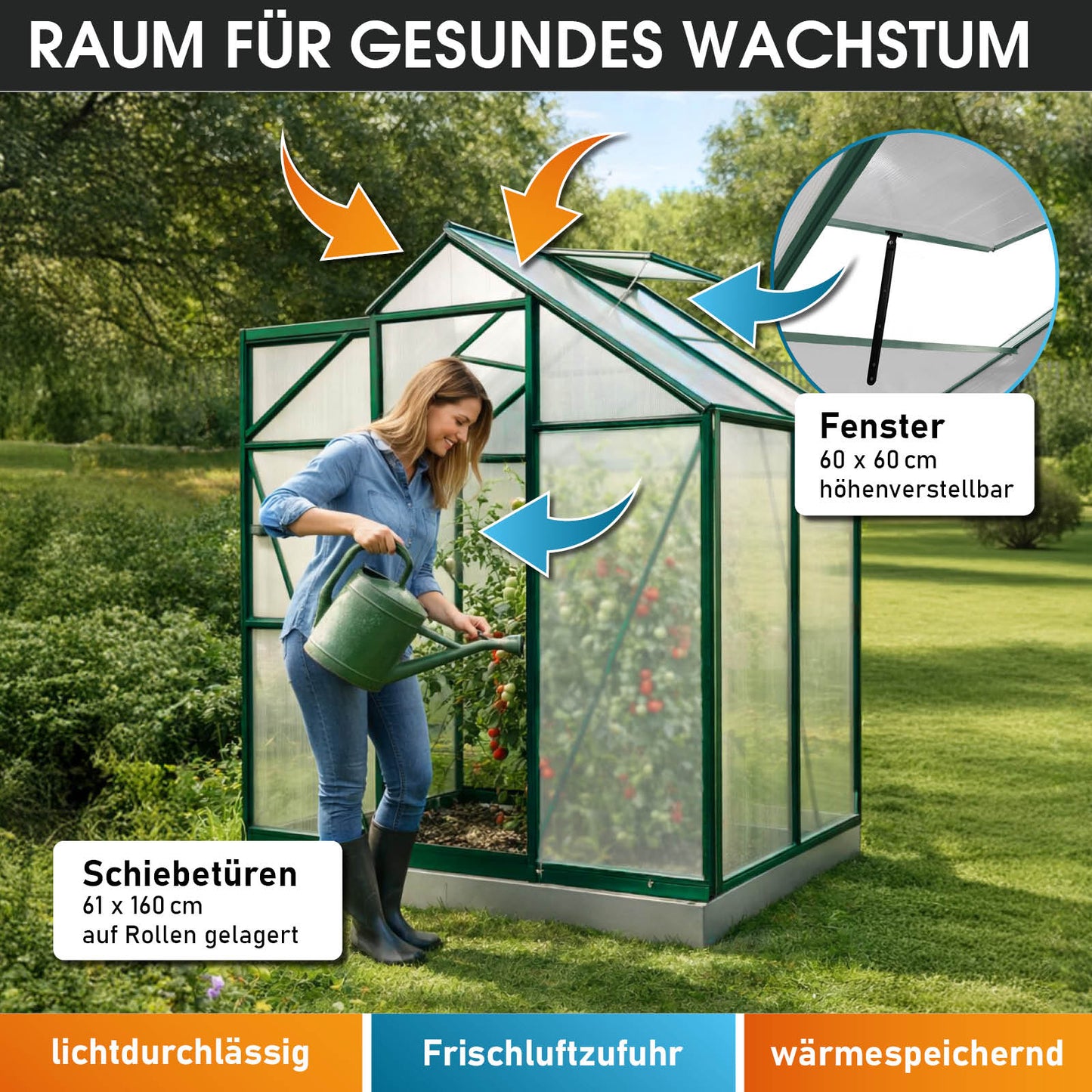 Aluminium Gewächshaus 130x190x195 grün