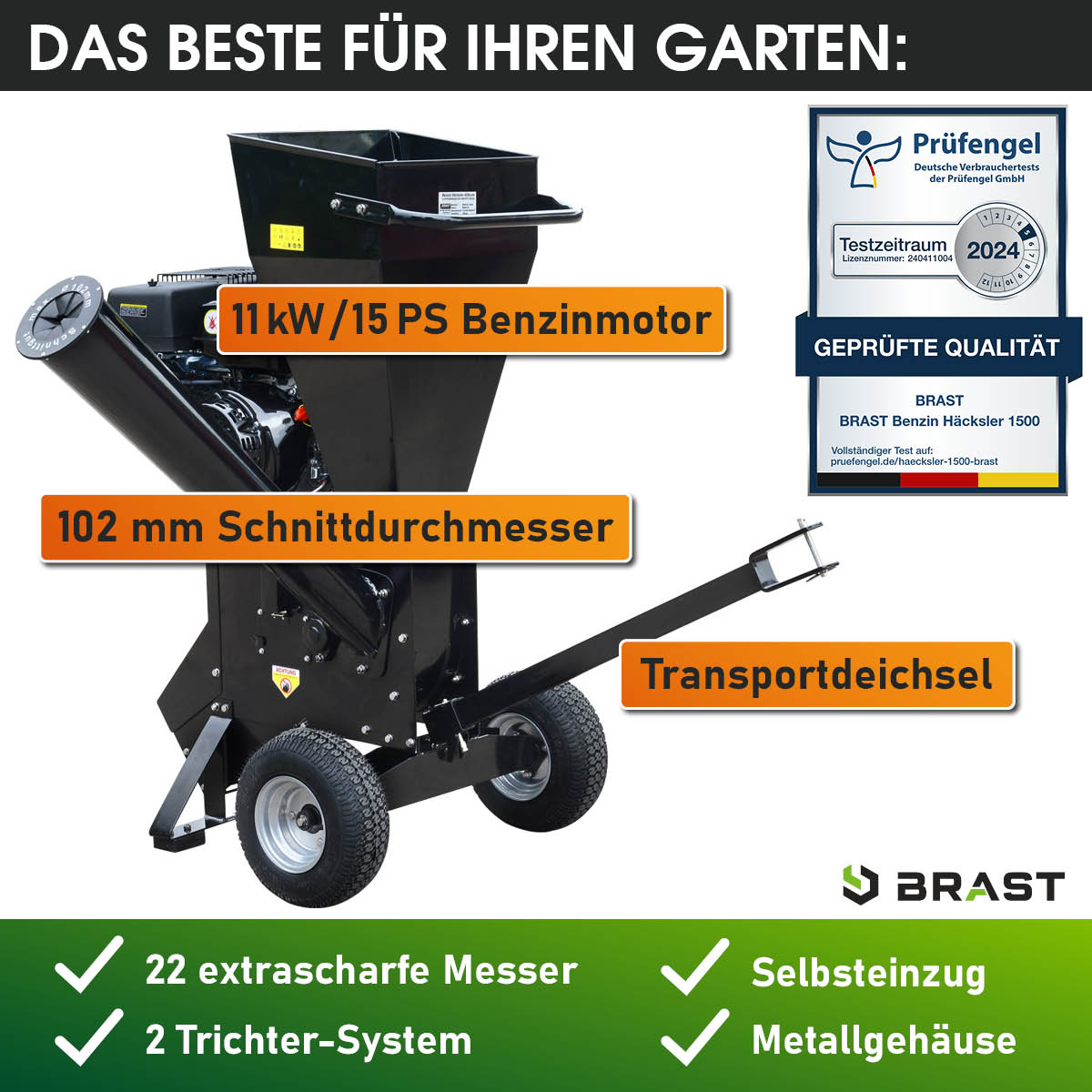 BRAST Benzin Häcksler 1500