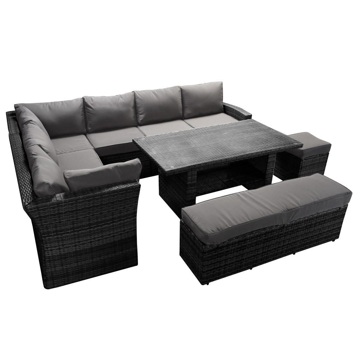 Polyrattan Sofa Essgruppe HOLIDAYS schwarz/grau