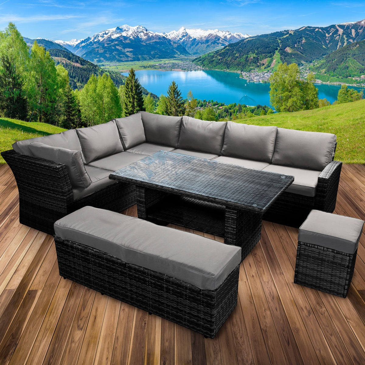 Polyrattan Sofa Essgruppe HOLIDAYS schwarz/grau