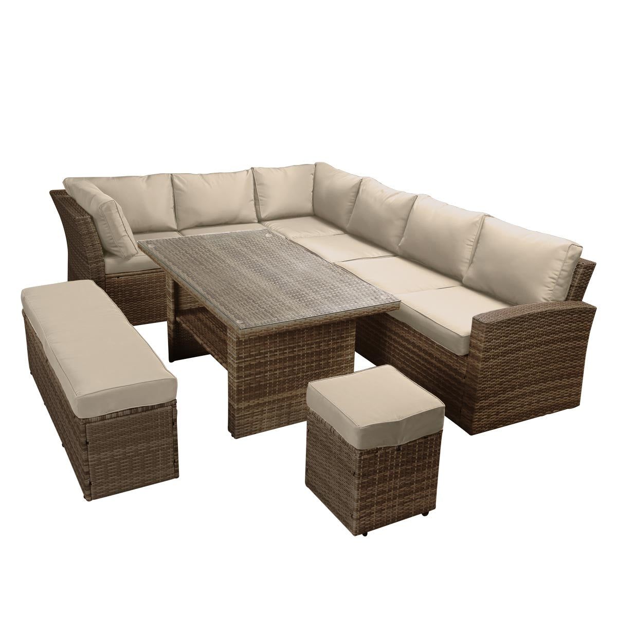 Polyrattan Sofa Essgruppe HOLIDAYS braun/cappuccino