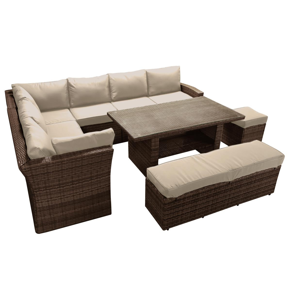 Polyrattan Sofa Essgruppe HOLIDAYS braun/cappuccino