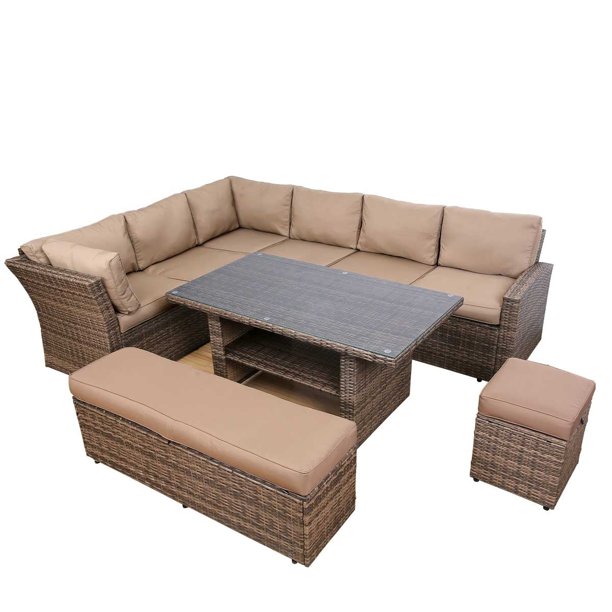 Polyrattan Sofa Essgruppe HOLIDAYS braun/beige
