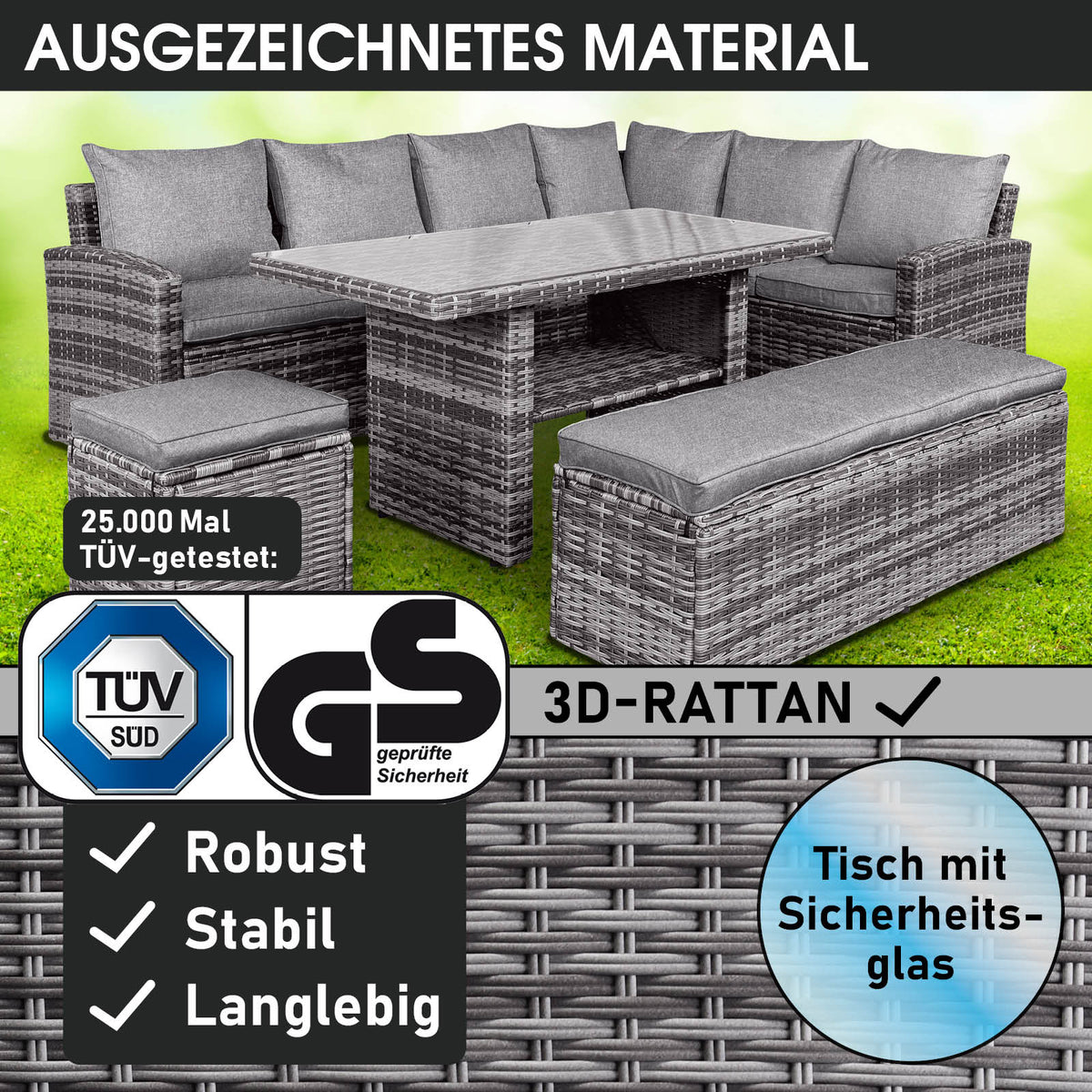 Polyrattan Sofa Essgruppe ECO grau/anthrazit