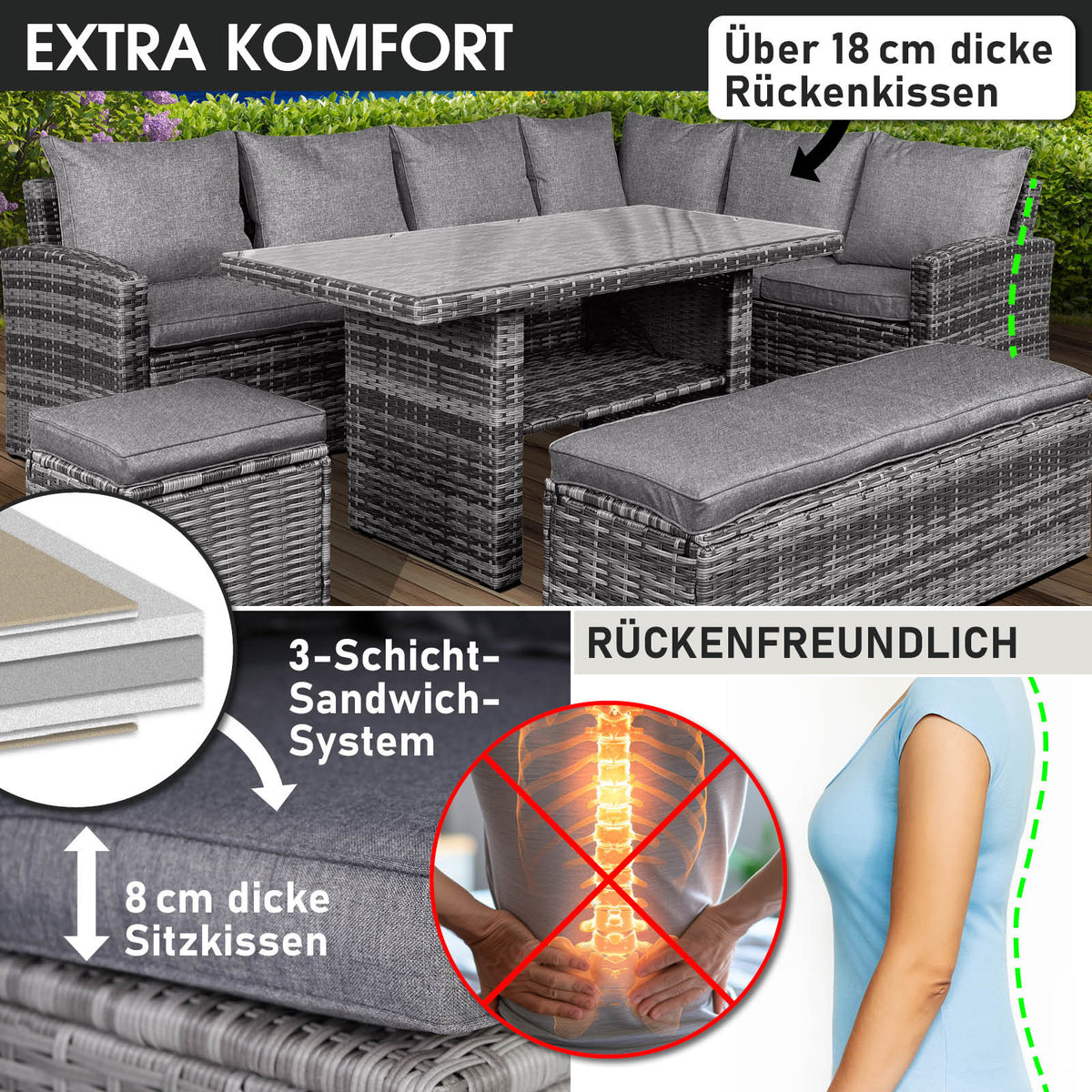 Polyrattan Sofa Essgruppe ECO grau/anthrazit