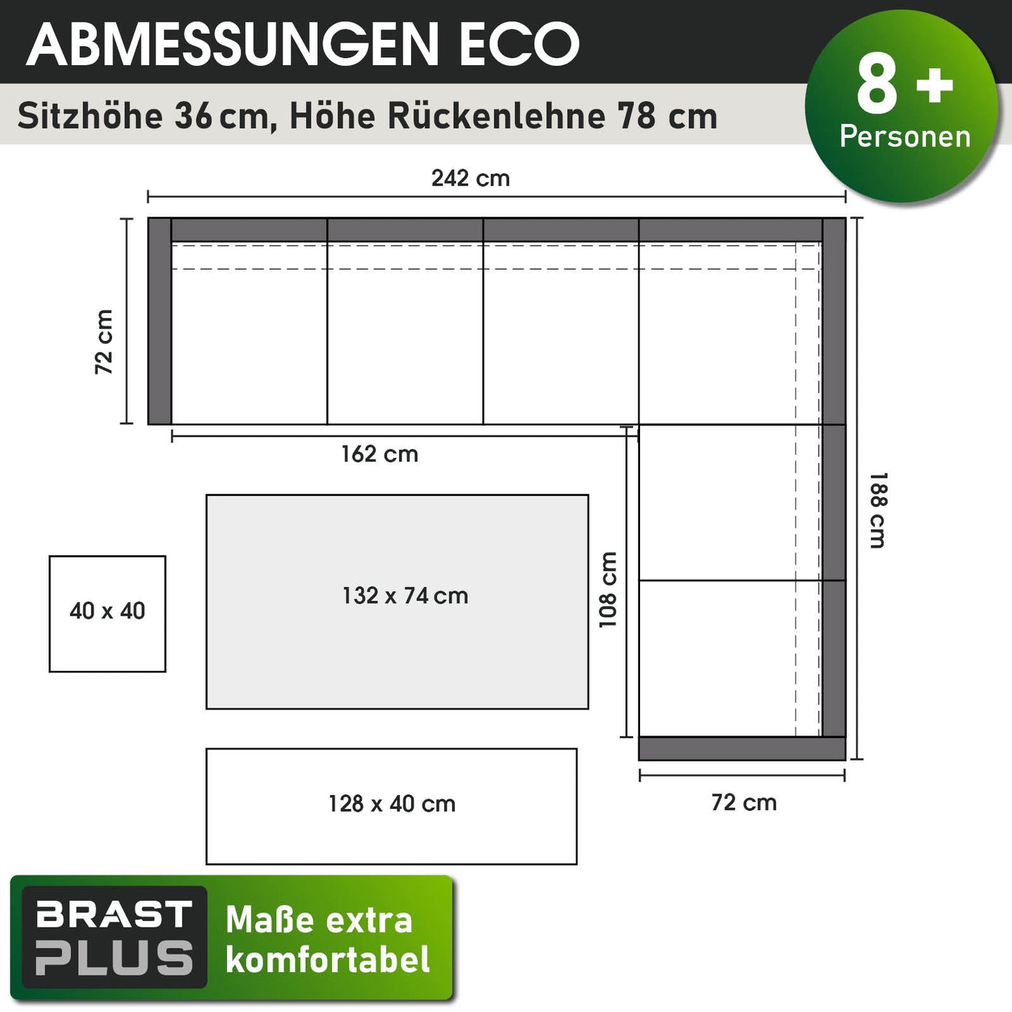 Polyrattan Sofa Essgruppe ECO schwarz/grau