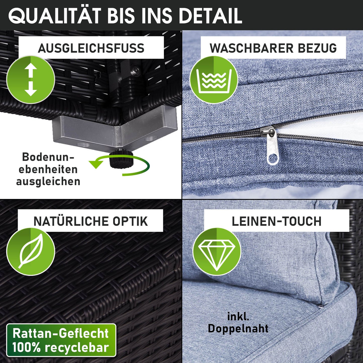 Polyrattan Sofa Essgruppe ECO schwarz/grau