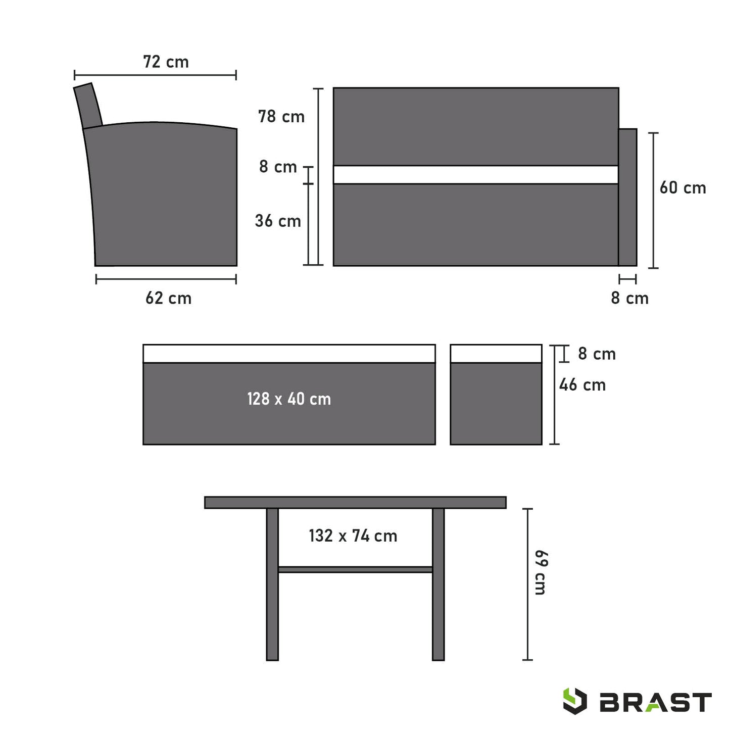 Polyrattan Sofa Essgruppe ECO schwarz/grau