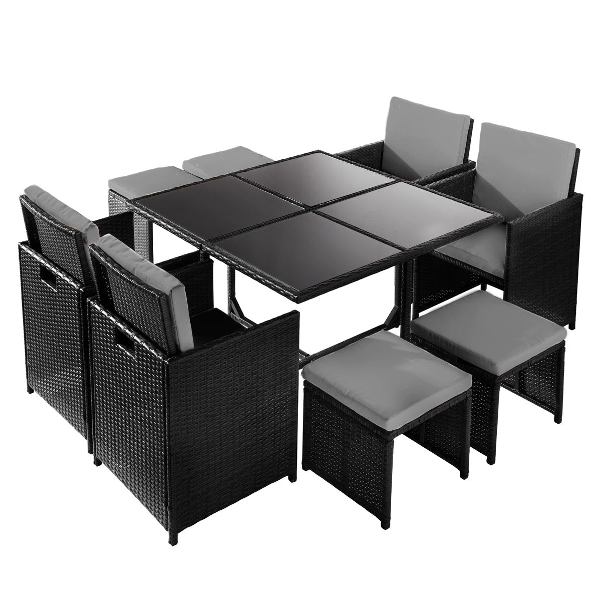 Polyrattan Essgruppe CAMOUFLAGE DELUXE 9tlg schwarz