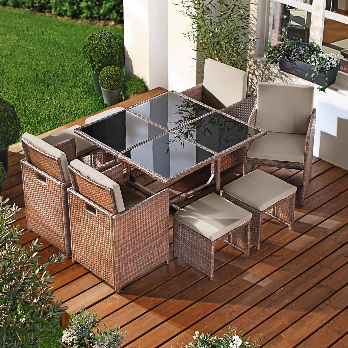 Polyrattan Essgruppe CAMOUFLAGE DELUXE 9tlg braun