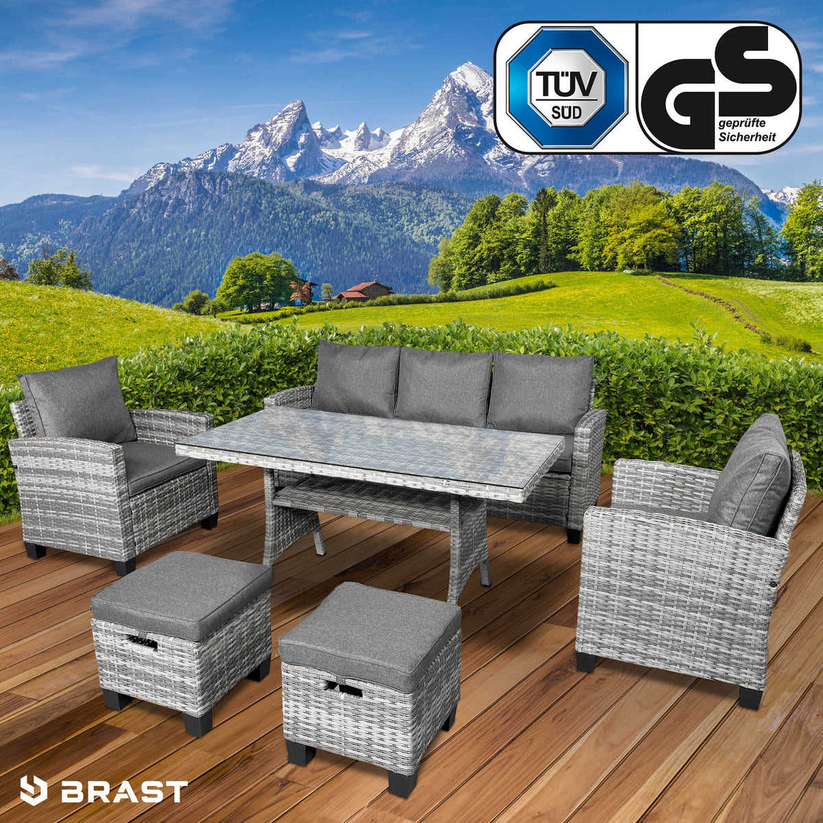 Polyrattan Sofa Essgruppe DELIGHT grau/anthrazit