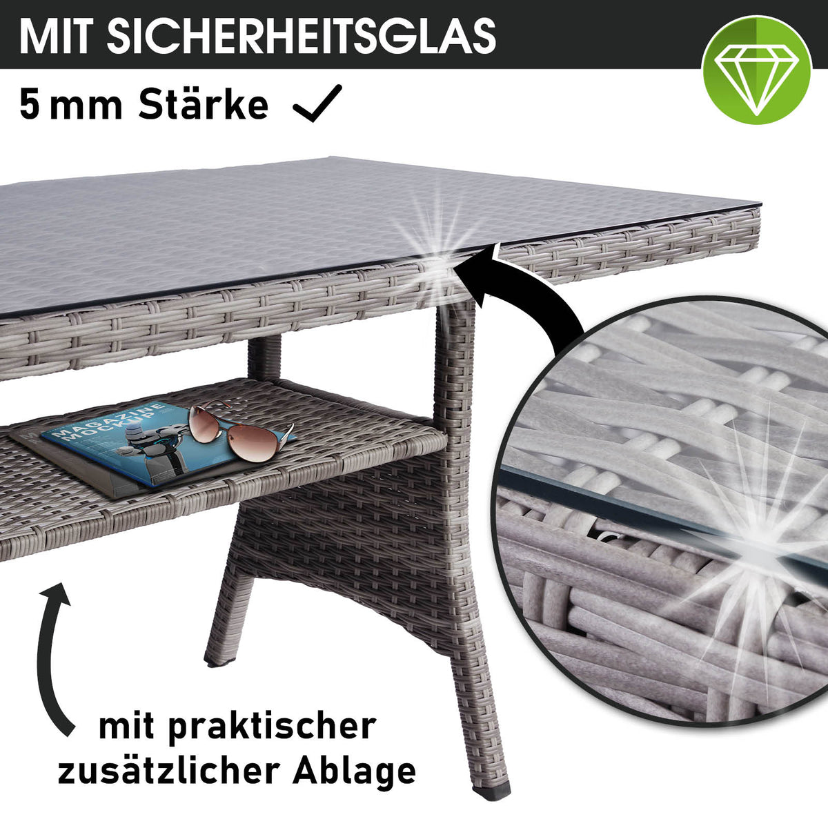 Polyrattan Sofa Essgruppe DELIGHT grau/anthrazit