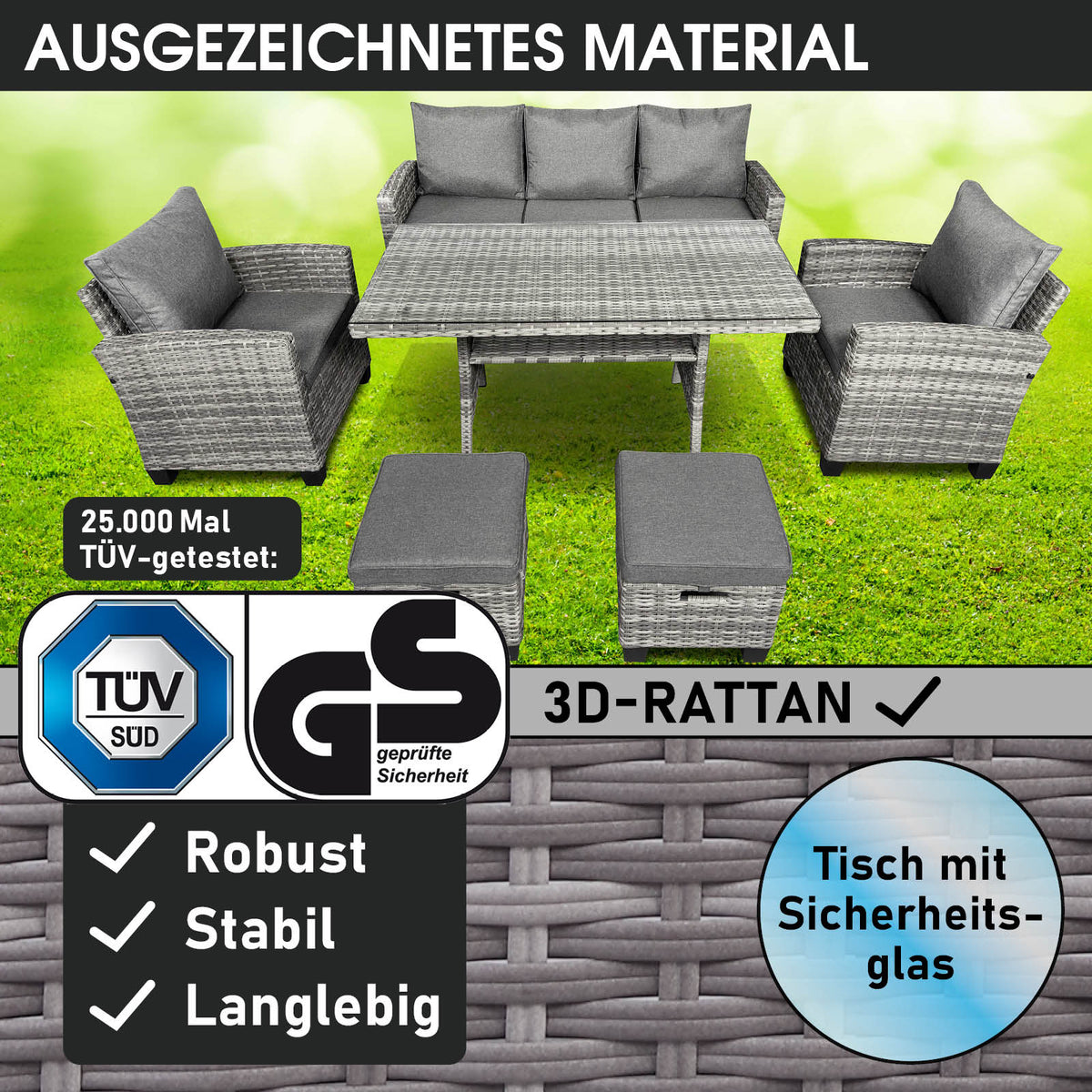 Polyrattan Sofa Essgruppe DELIGHT grau/anthrazit