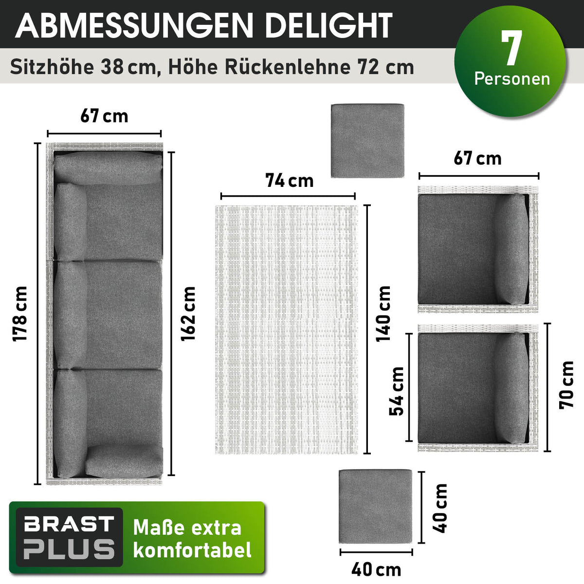 Polyrattan Sofa Essgruppe DELIGHT grau/anthrazit