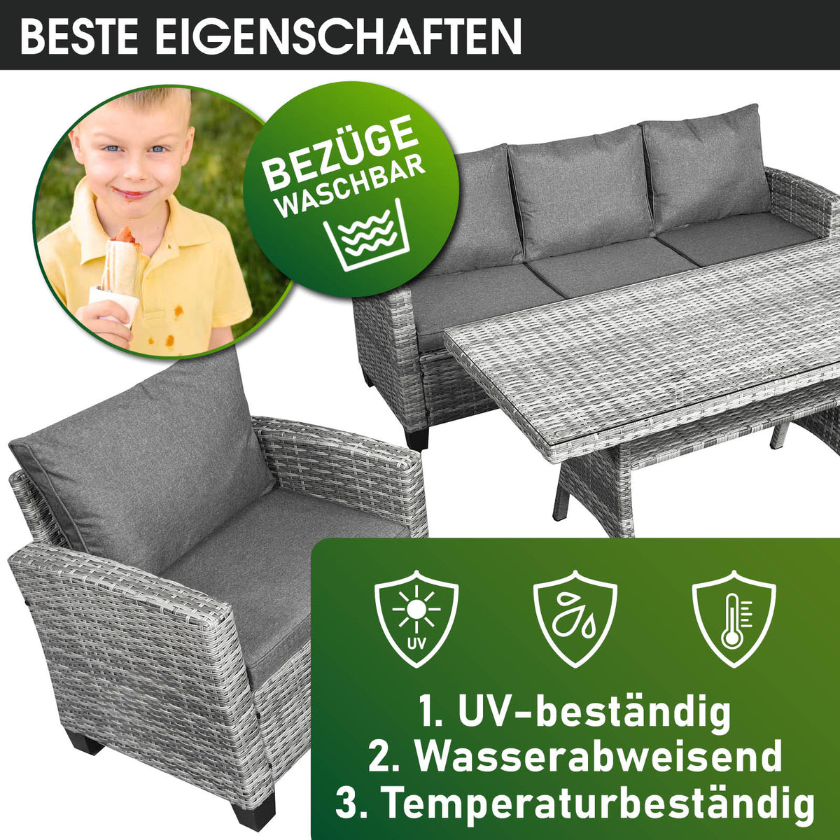 Polyrattan Sofa Essgruppe DELIGHT grau/anthrazit