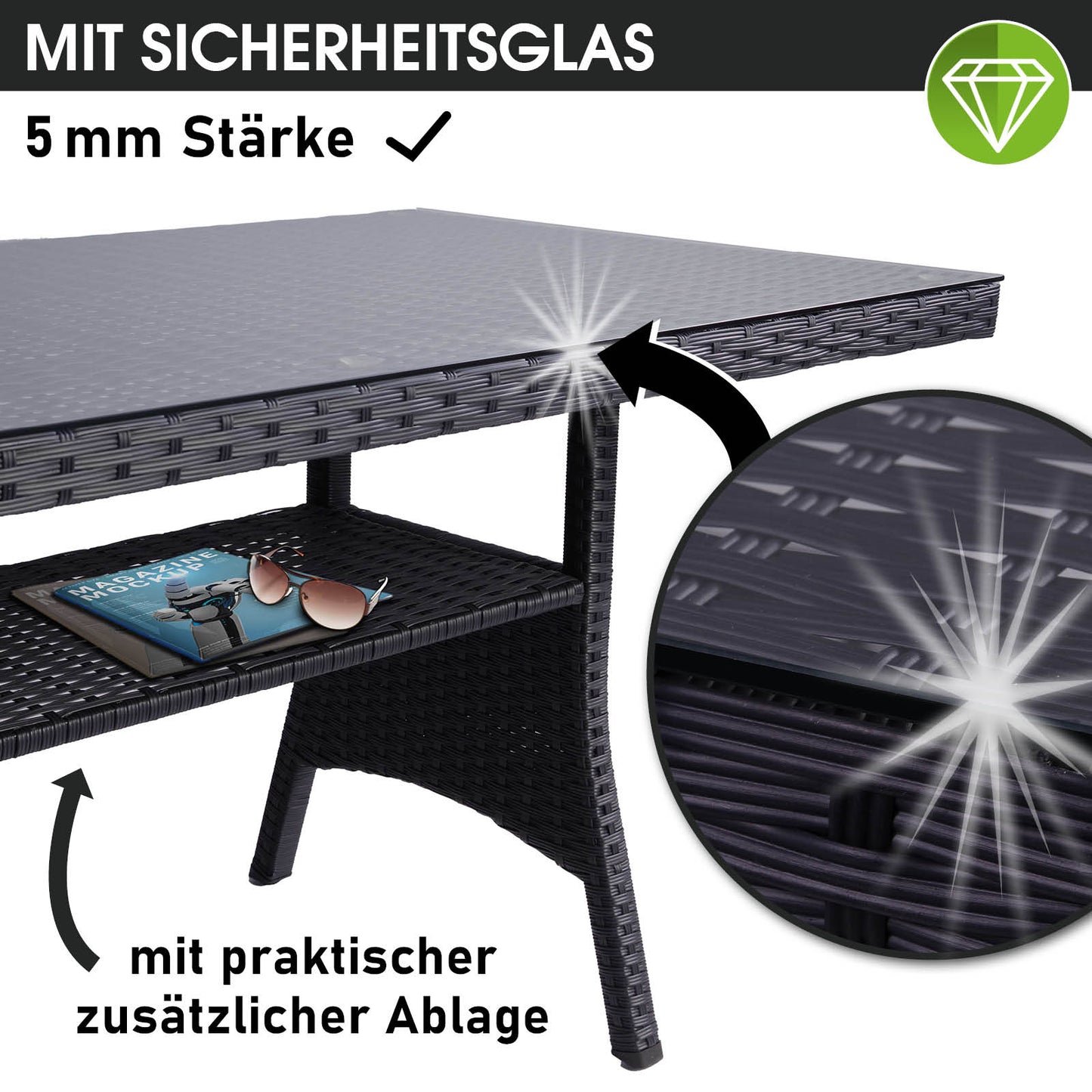 Polyrattan Sofa Essgruppe DELIGHT schwarz/grau