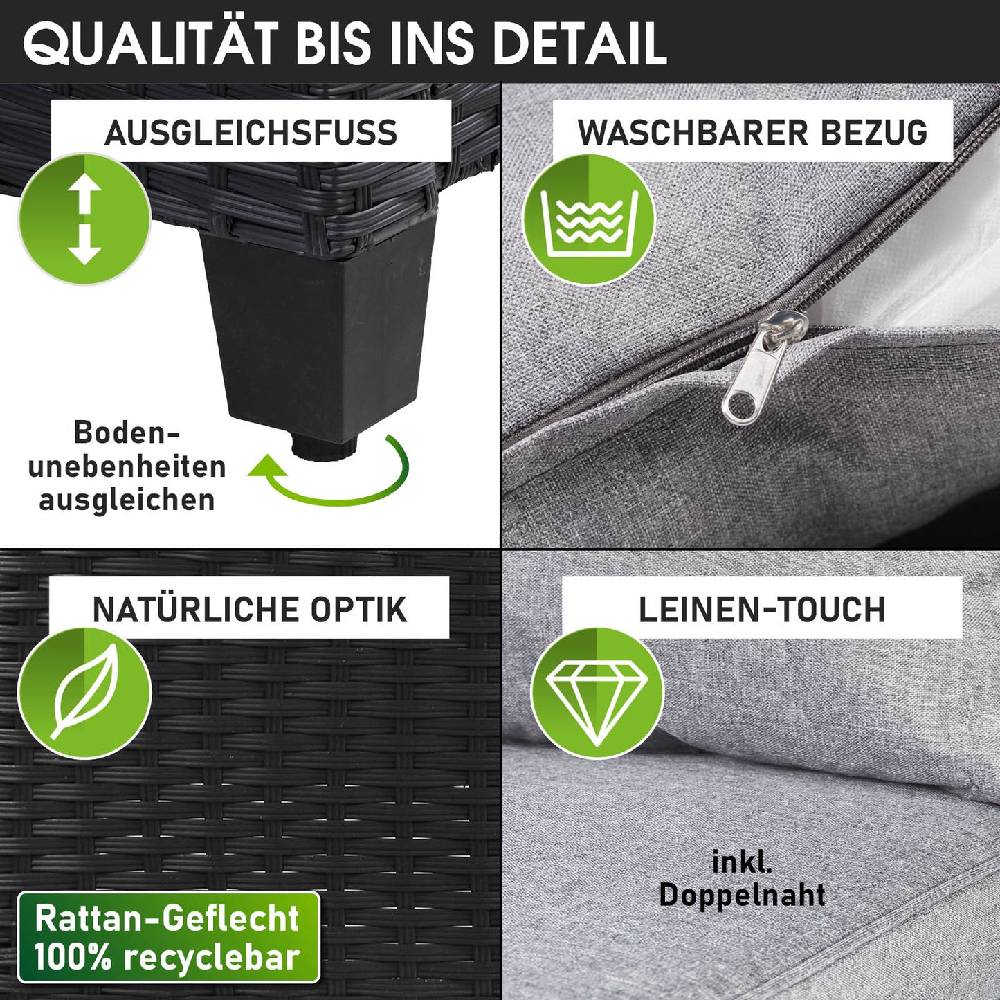 Polyrattan Sofa Essgruppe DELIGHT schwarz/grau