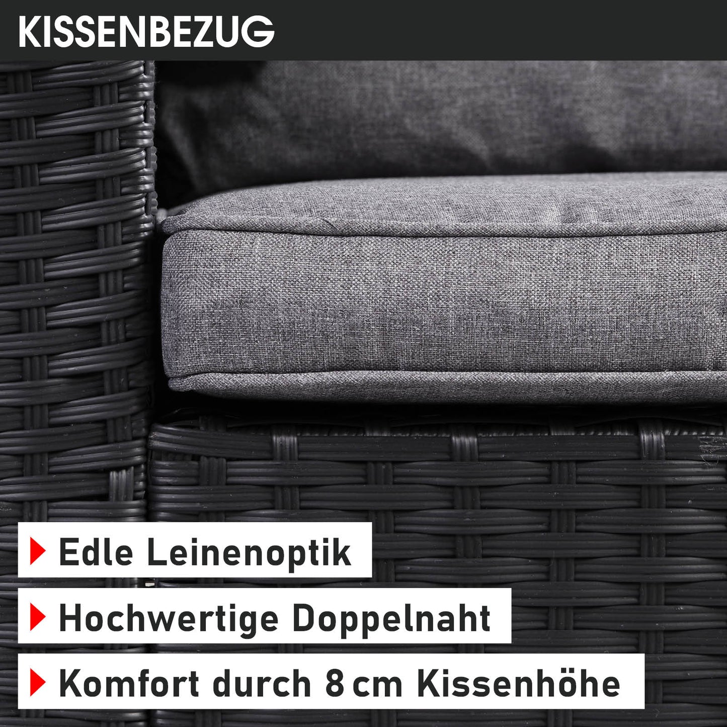 Polyrattan Sofa Essgruppe DELIGHT schwarz/grau