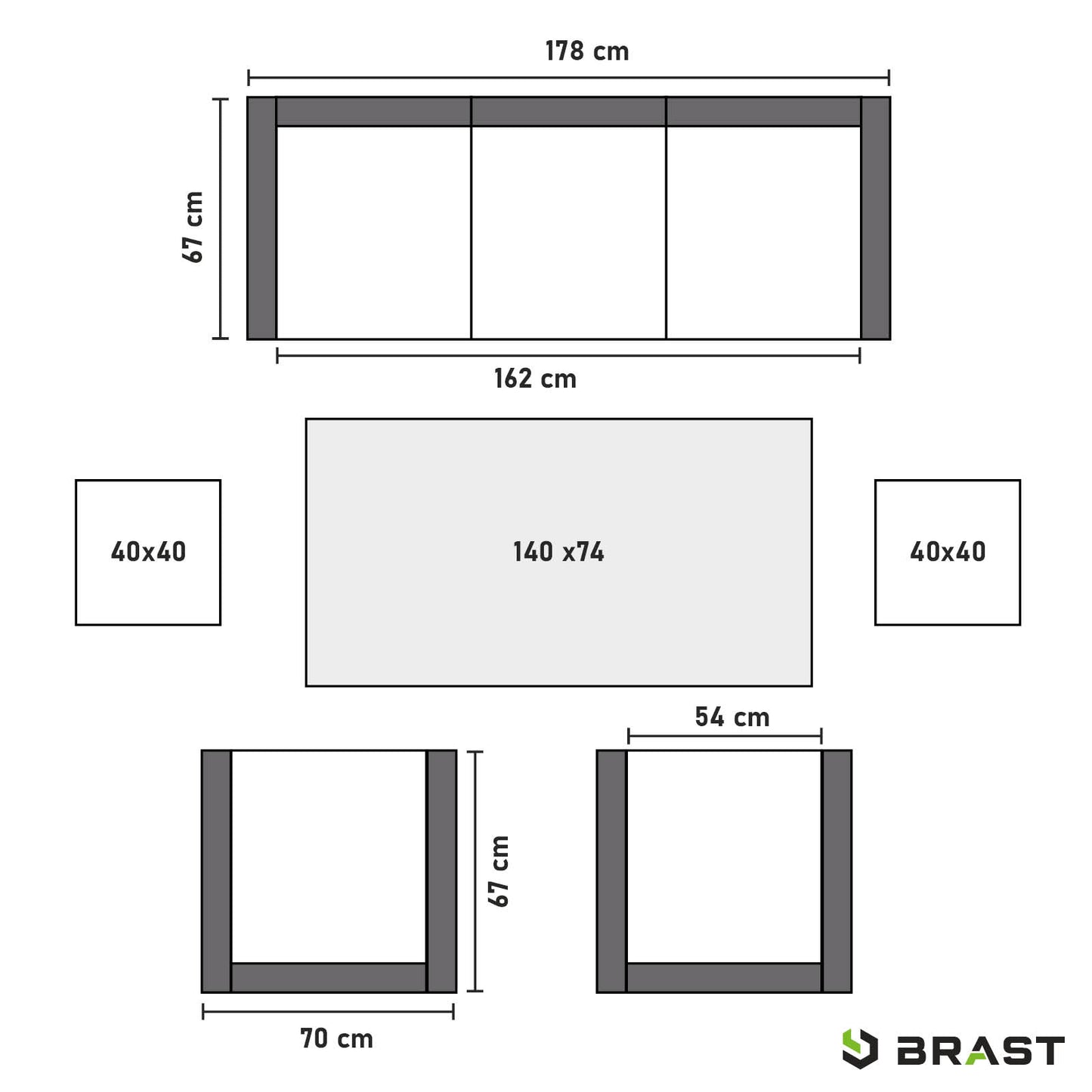 Polyrattan Sofa Essgruppe DELIGHT schwarz/grau