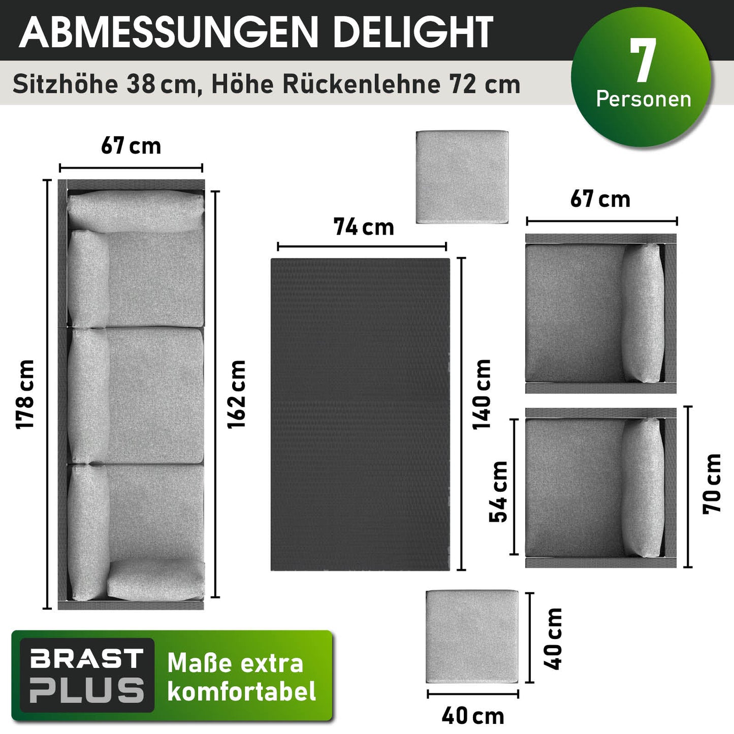 Polyrattan Sofa Essgruppe DELIGHT schwarz/grau