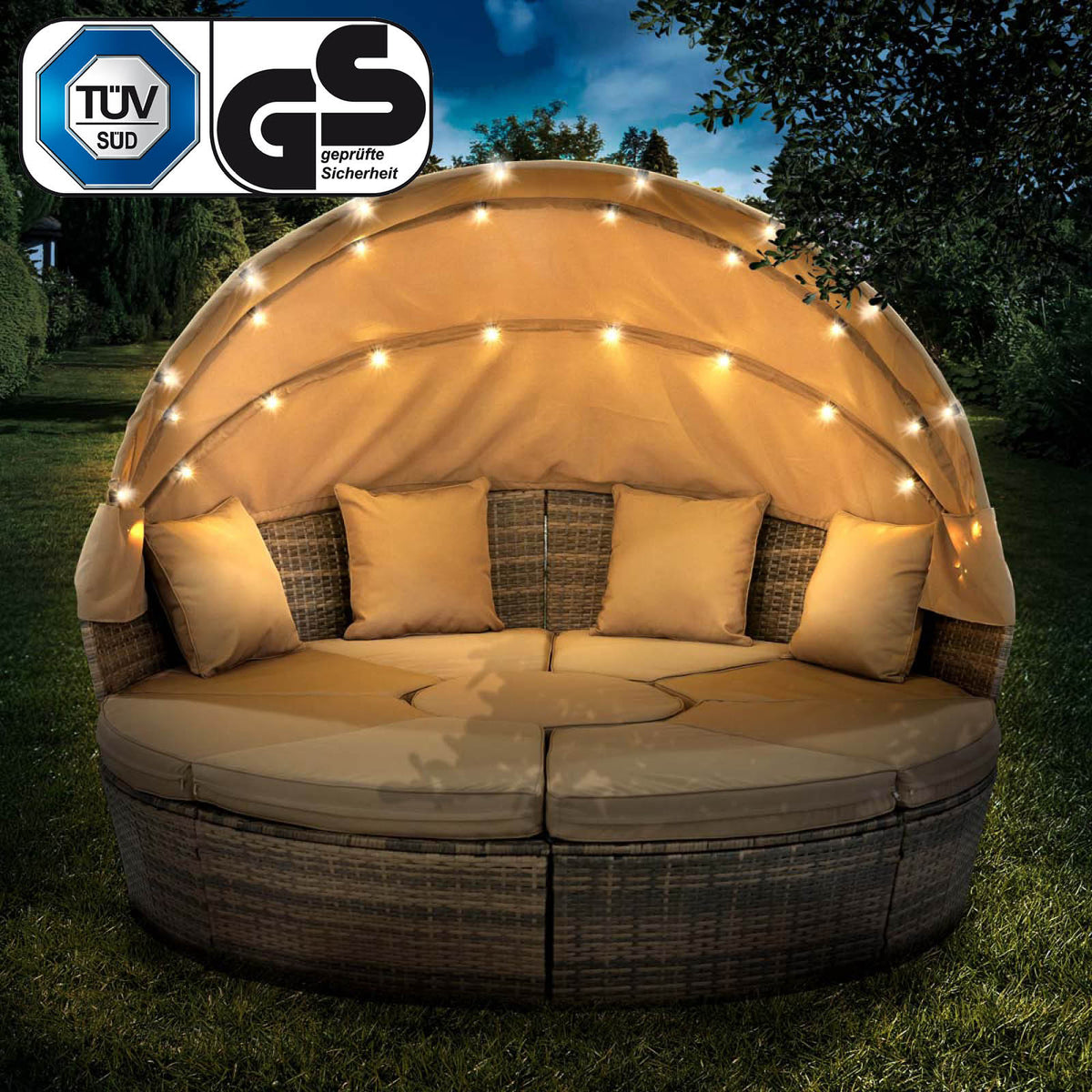 Sonneninsel mit LED inkl. Abdeckung braun/beige