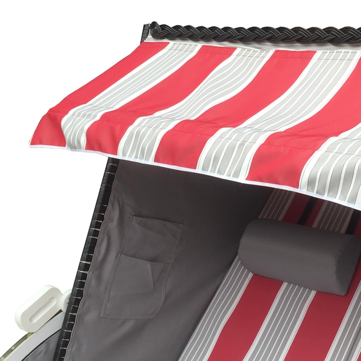 Strandkorb SYLT rot/grau/weiß gestreift