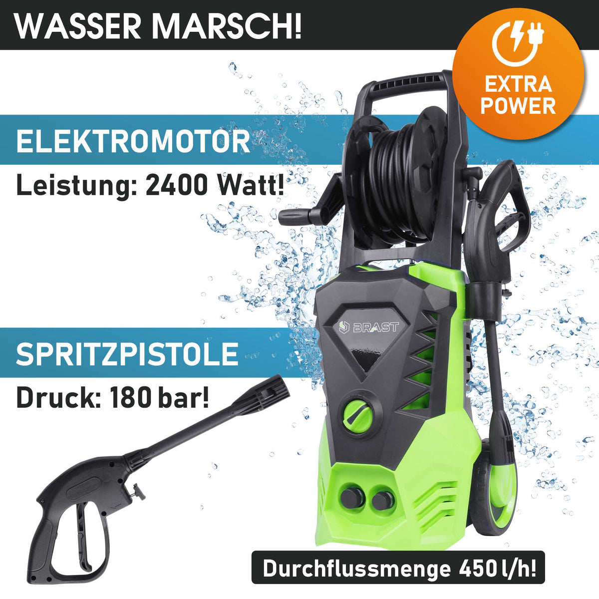 BRAST Hochdruckreiniger 2400 Watt 180bar Arbeitsdruck