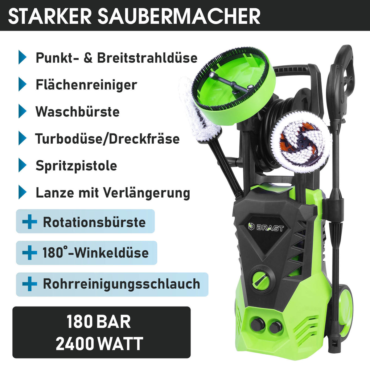 BRAST Hochdruckreiniger 2400 Watt 180bar Arbeitsdruck