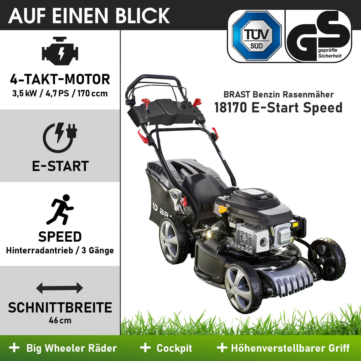 BRAST Benzin Rasenmäher 18170 ESTART SPEED