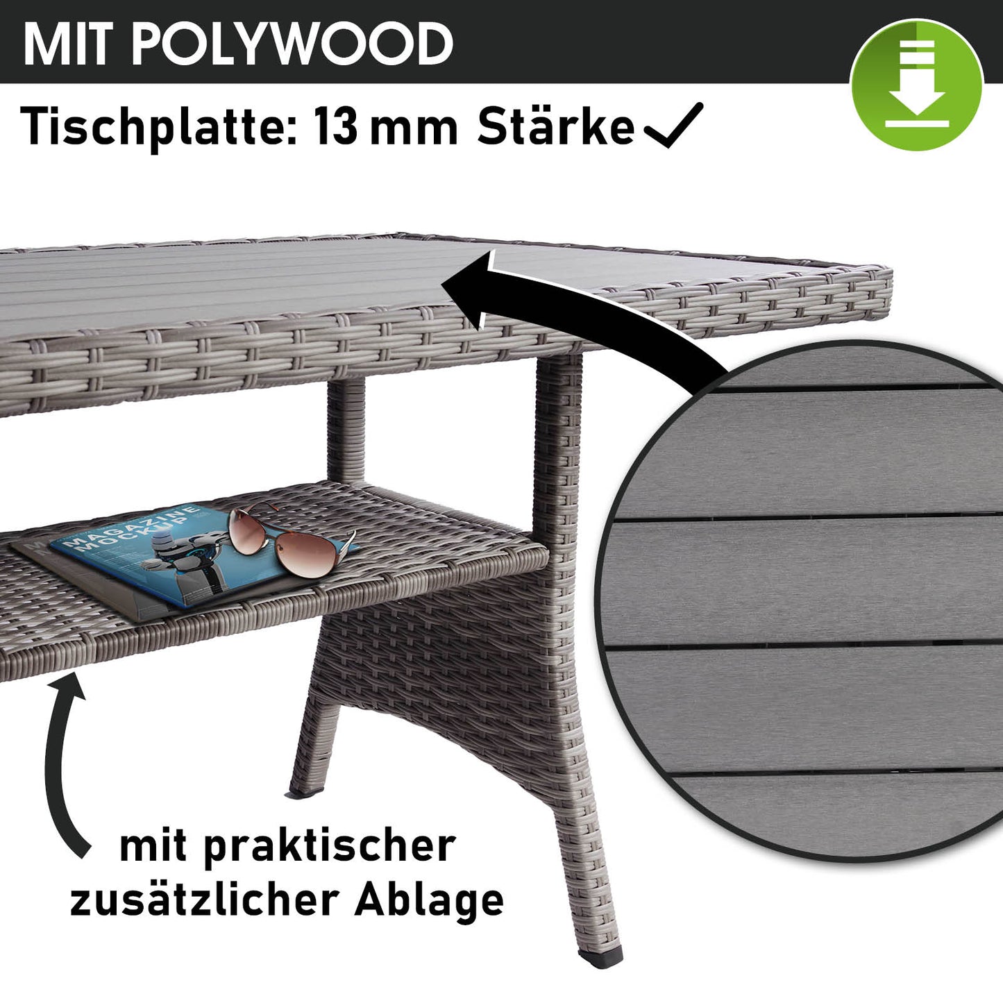 Polyrattan Sofa Essgruppe HACIENDA grau/anthrazit