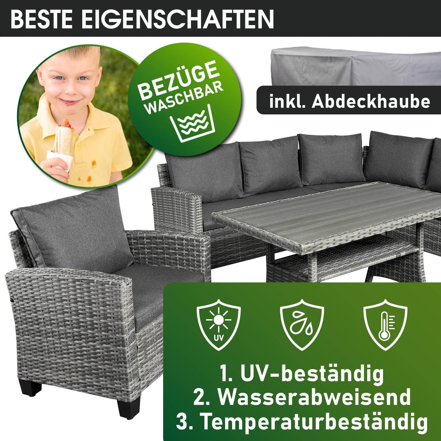 Polyrattan Sofa Essgruppe HACIENDA grau/anthrazit