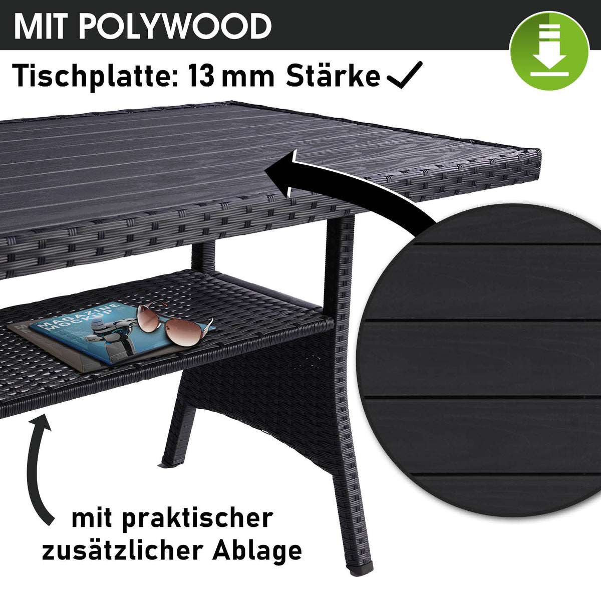 Polyrattan Sofa Essgruppe HACIENDA schwarz/grau