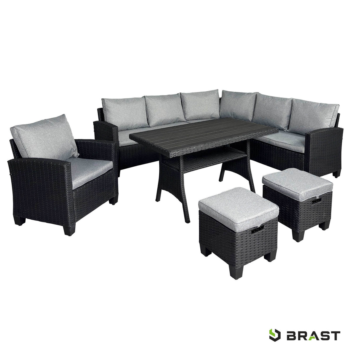 Polyrattan Sofa Essgruppe HACIENDA schwarz/grau