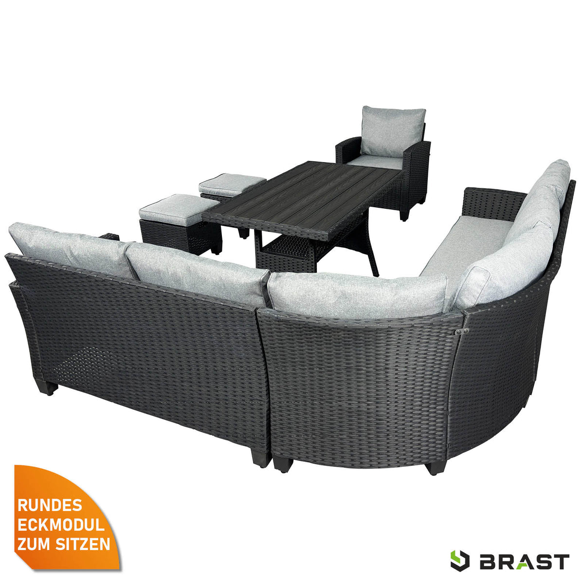 Polyrattan Sofa Essgruppe HACIENDA schwarz/grau