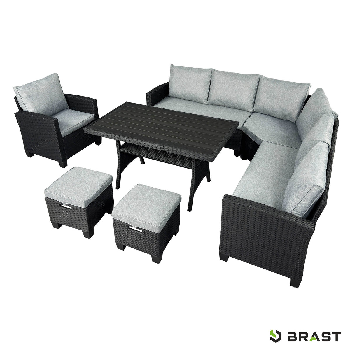 Polyrattan Sofa Essgruppe HACIENDA schwarz/grau