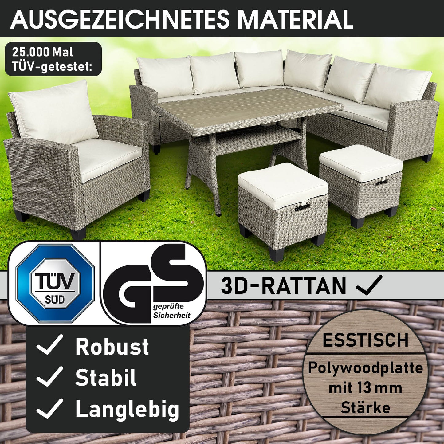 Polyrattan Sofa Essgruppe HACIENDA braun/beige