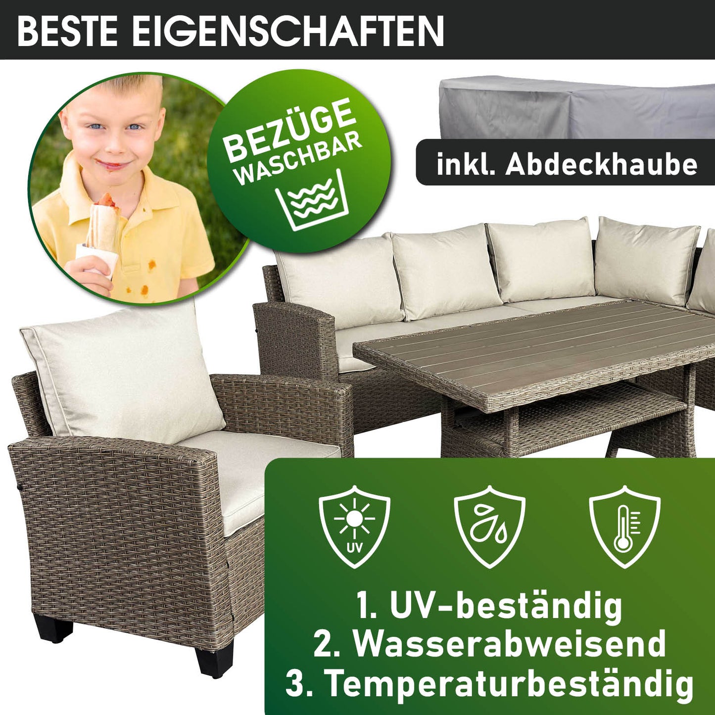 Polyrattan Sofa Essgruppe HACIENDA braun/beige