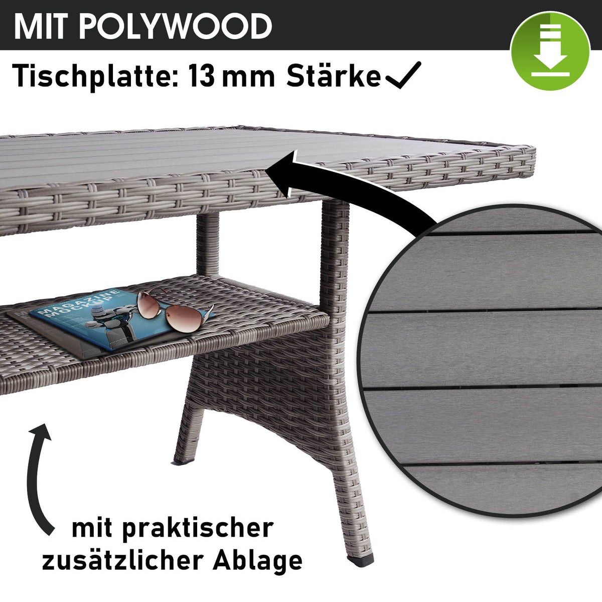Polyrattan Sofa Essgruppe FAMILY grau/anthrazit