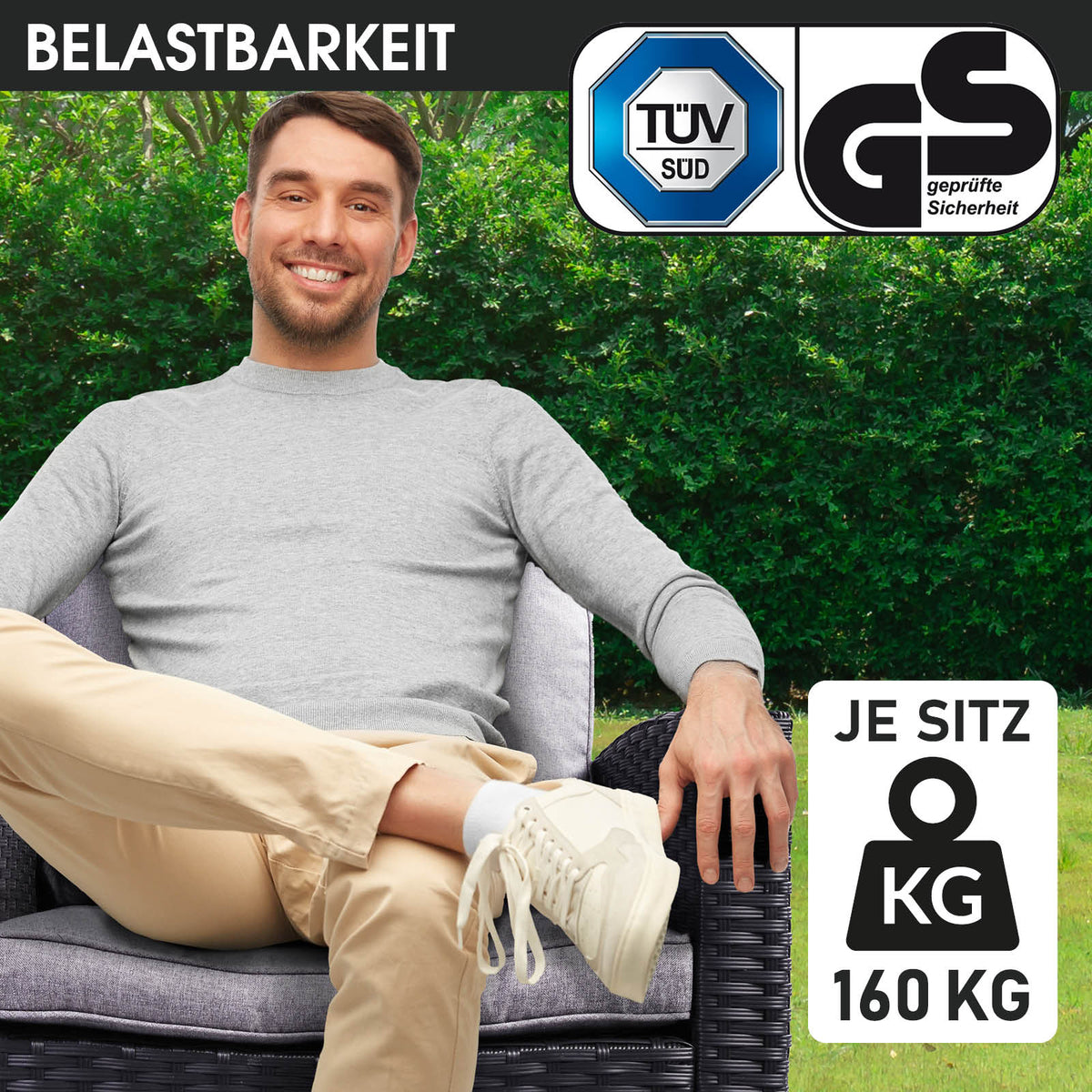 Polyrattan Sofa Essgruppe FAMILY schwarz/grau