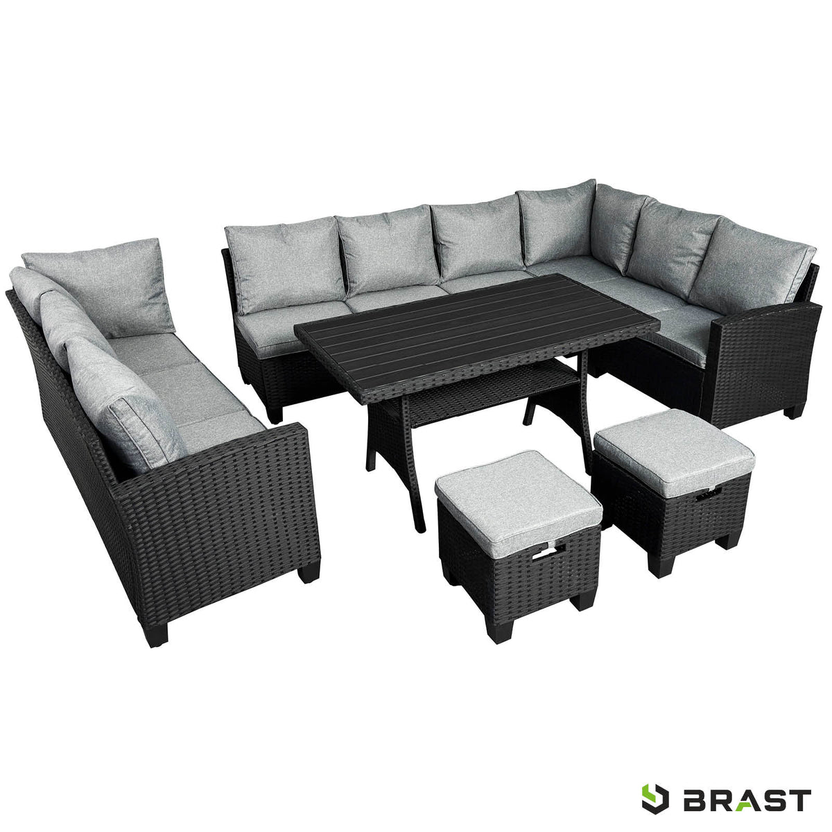 Polyrattan Sofa Essgruppe FAMILY schwarz/grau