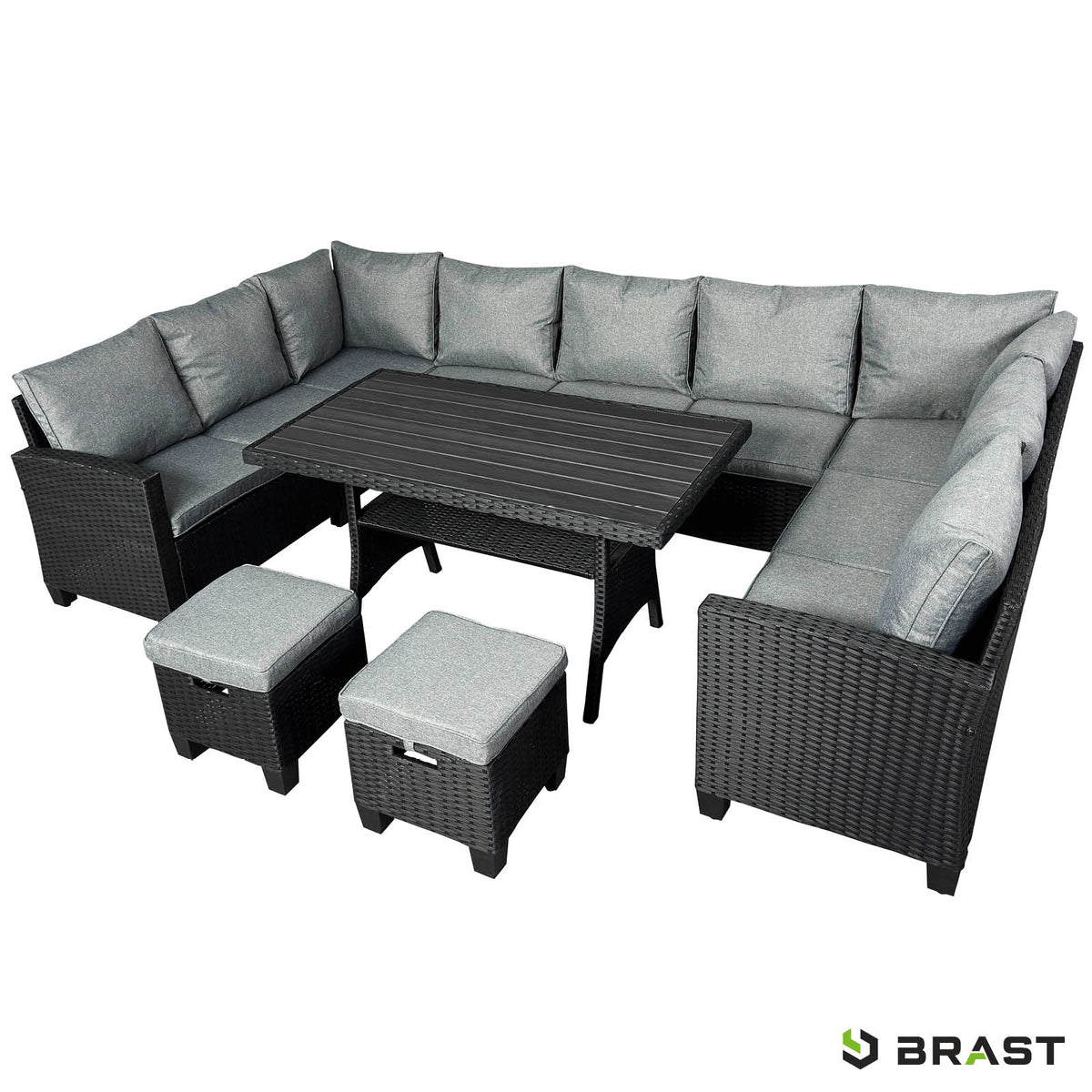 Polyrattan Sofa Essgruppe FAMILY schwarz/grau