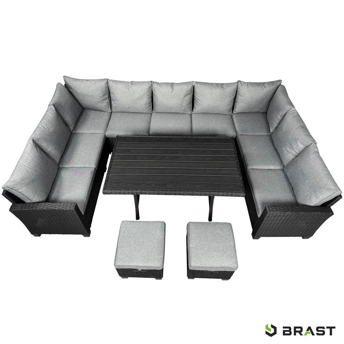 Polyrattan Sofa Essgruppe FAMILY schwarz/grau