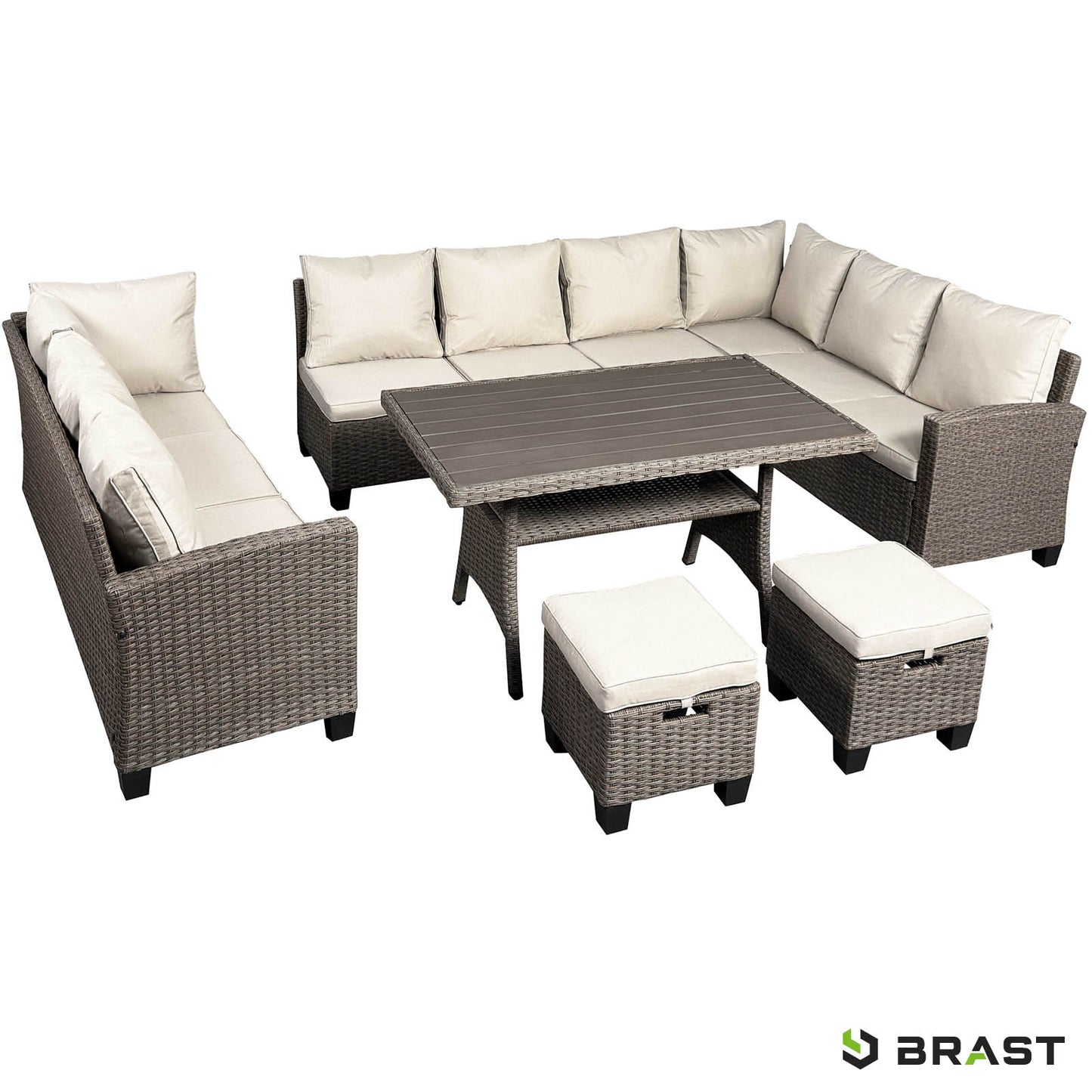 Polyrattan Sofa Essgruppe FAMILY braun/beige