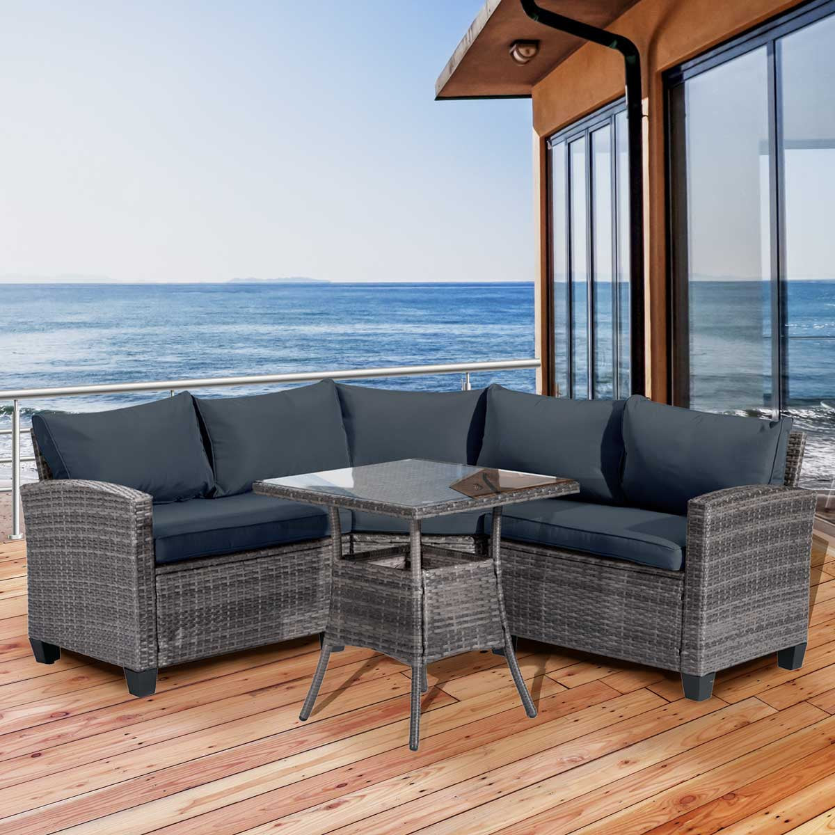 Polyrattan Sofa Essgruppe BALCONY grau/anthrazit