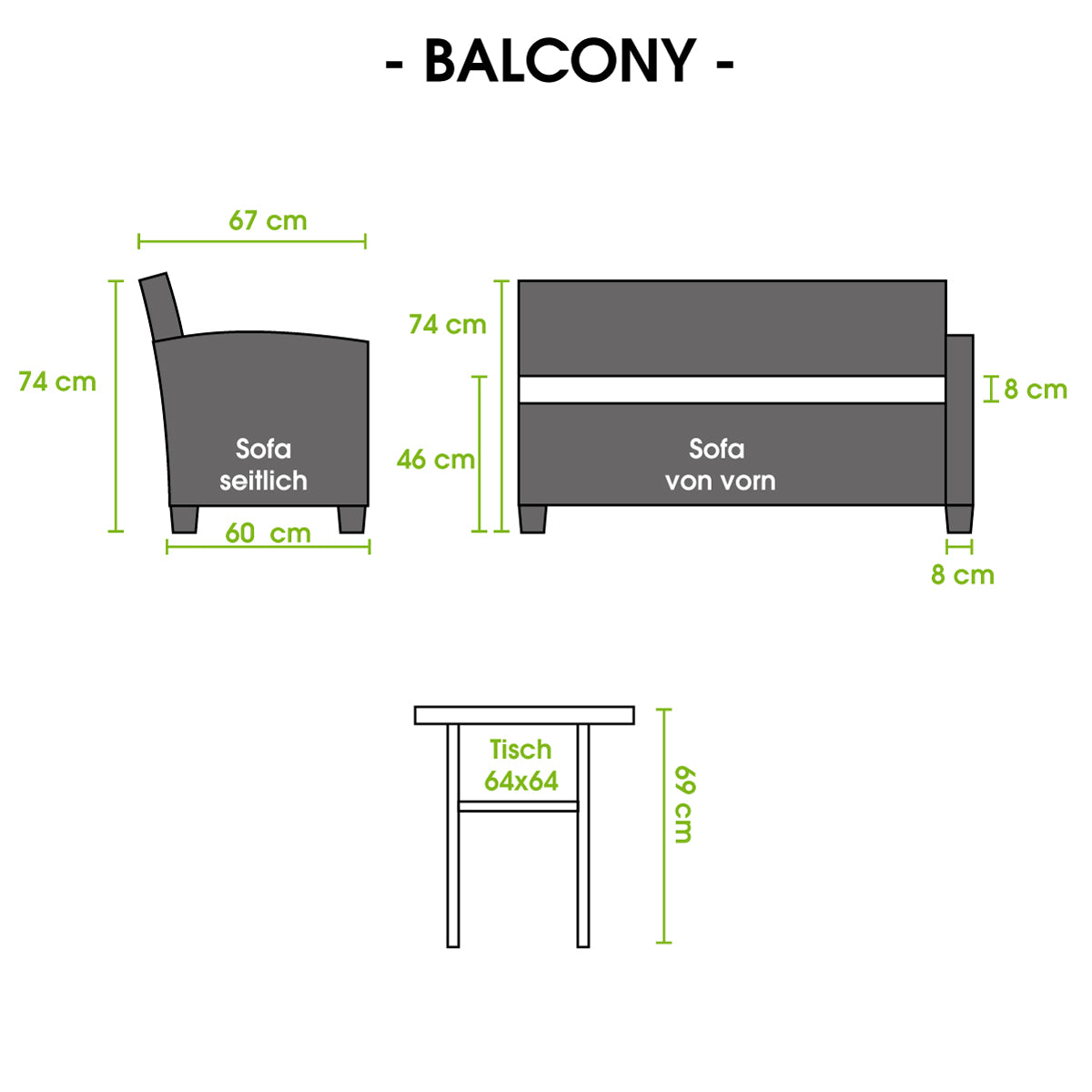 Polyrattan Sofa Essgruppe BALCONY grau/anthrazit
