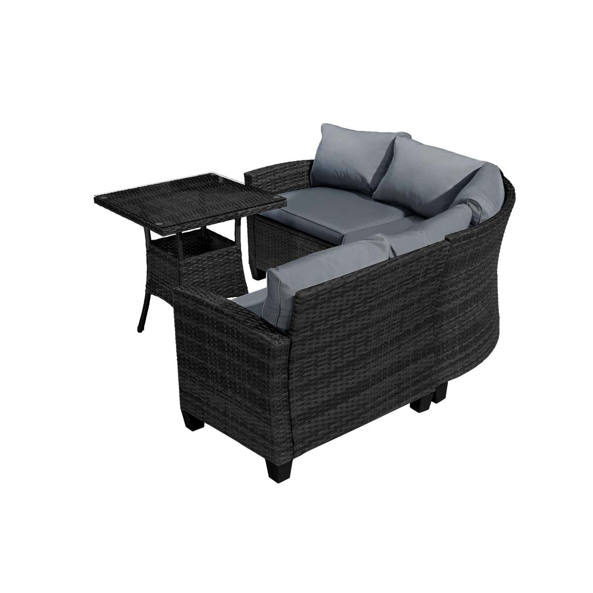 Polyrattan Sofa Essgruppe BALCONY schwarz/grau