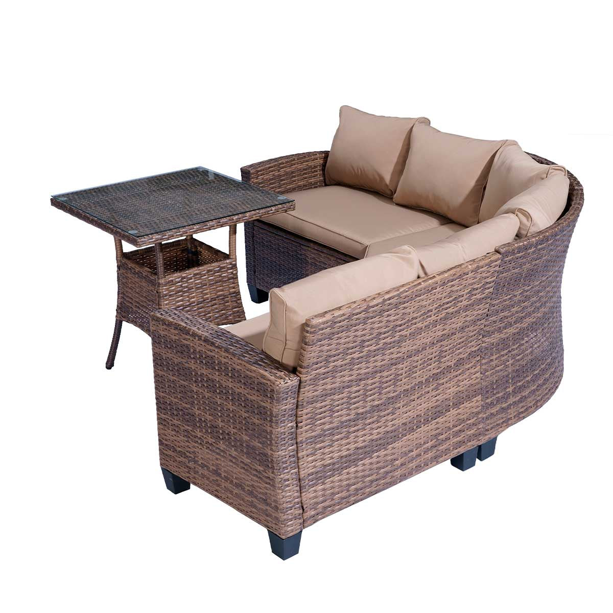 Polyrattan Sofa Essgruppe BALCONY braun/beige